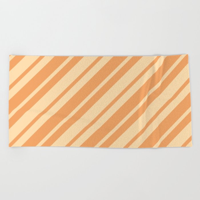Tan and Brown Colored Lined Pattern Beach Towel