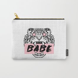 Tiger with pink star eyes and babe quote girl gift Carry-All Pouch