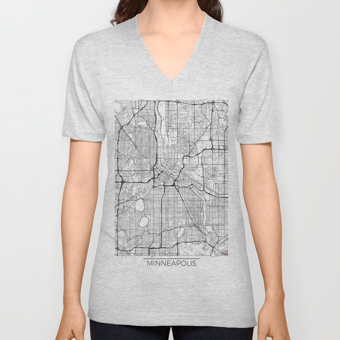 Minneapolis Map White V Neck T Shirt
