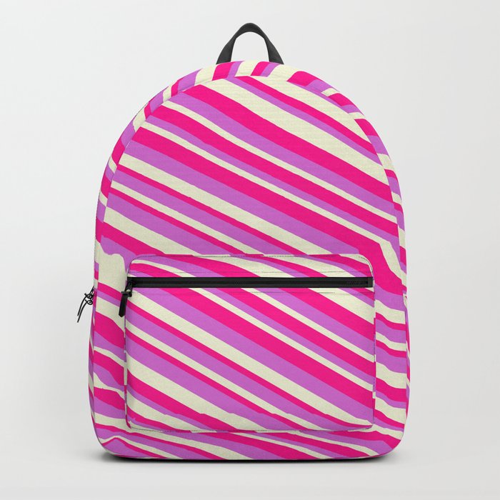 Orchid, Beige & Deep Pink Colored Pattern of Stripes Backpack