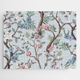 Seamless pattern in chinoiserie style with peonies trees and birds. Vintage,  Jigsaw Puzzle