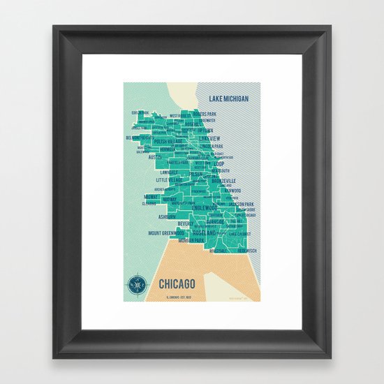 City of Chicago Map Framed Art Print
