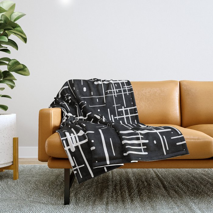 Mid-Century Modern Kinetikos Pattern in Black and White Throw Blanket