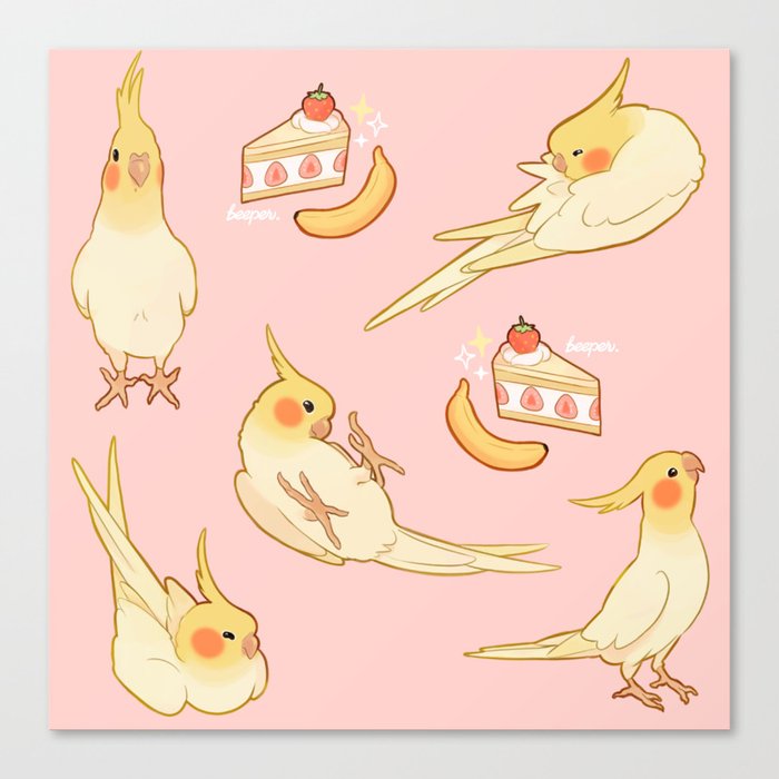 Pied Cockatiels all-over Canvas Print