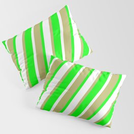 [ Thumbnail: Lime, White, and Dark Khaki Colored Lines/Stripes Pattern Pillow Sham ]