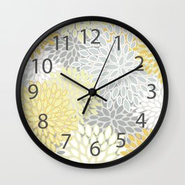 Floral Prints, Soft, Yellow and Gray, Modern Print Art Wall Clock | Floral, Xmas, Botany, Digital, Holidays, Colorful, Sunflower, Cutedesigns, Cute, Aesthetic 