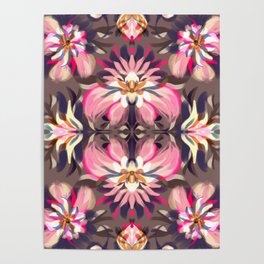 Folk art with pink flowers Poster