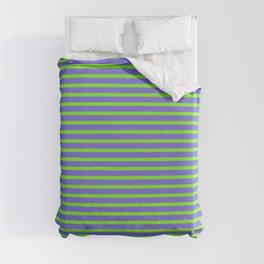 [ Thumbnail: Green and Medium Slate Blue Colored Stripes/Lines Pattern Duvet Cover ]
