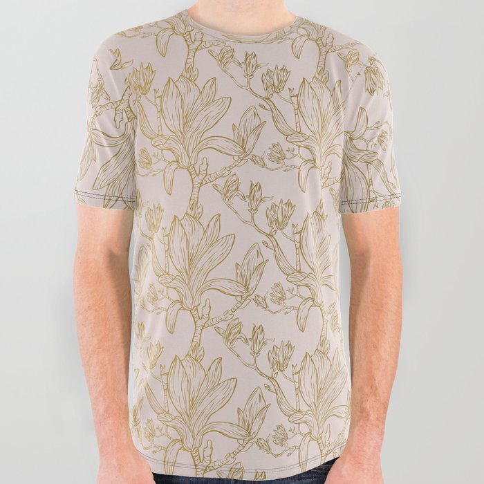 Royal Magnolia Seamless Pattern Peach All Over Graphic Tee