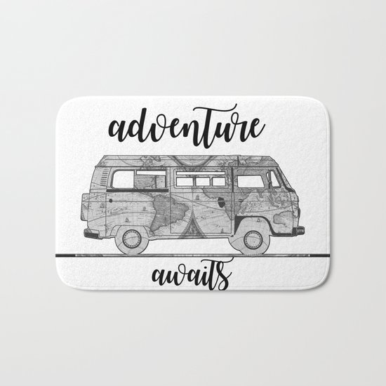 adventure awaits world map design Bath Mat