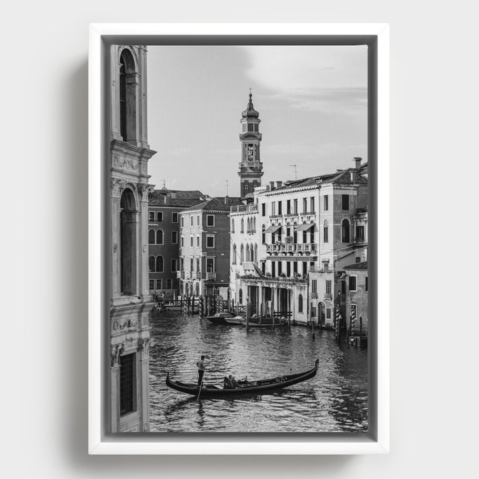 Venice Gondola in Black and White Framed Canvas