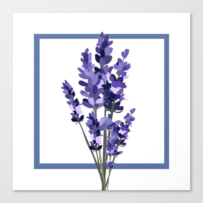 Floral Lavender Bouquet Design Pattern on Blue and White Canvas Print