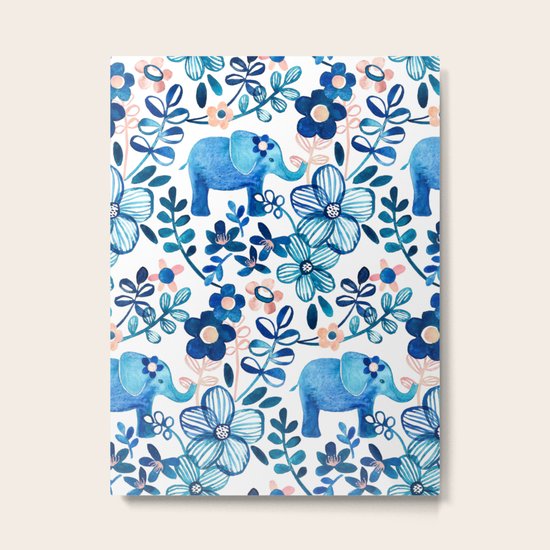 Blush Pink, White and Blue Elephant and Floral Watercolor Pattern Metal Print