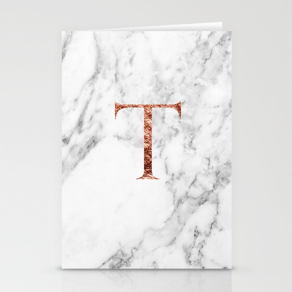 Monogram rose gold marble T Stationery Cards