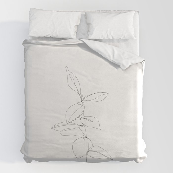 One line minimal plant leaves drawing - Berry Duvet Cover