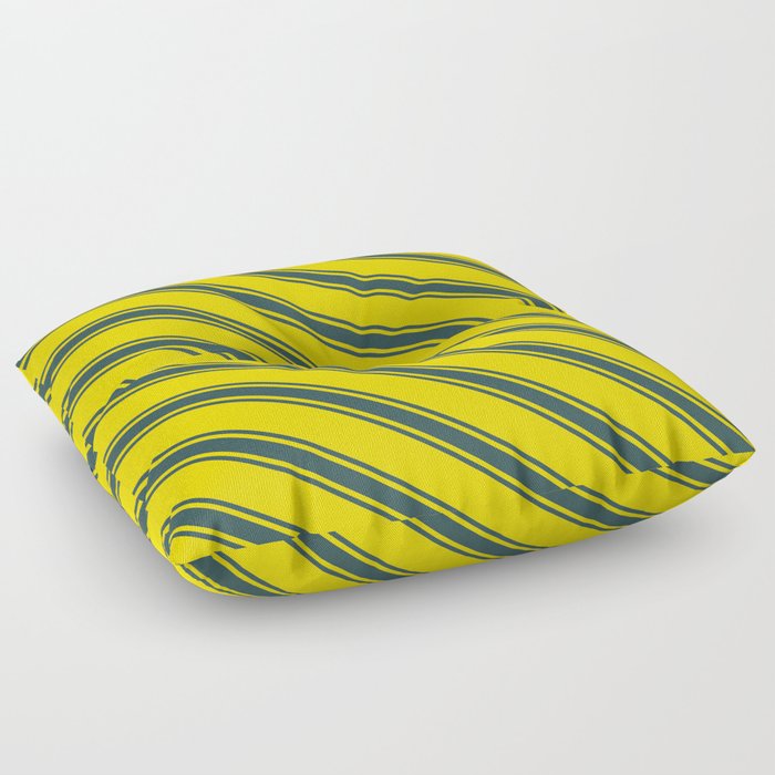Yellow & Dark Slate Gray Colored Lines Pattern Floor Pillow