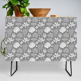 Grey And White Coral Silhouette Pattern Credenza
