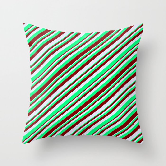 Green, Maroon & Lavender Colored Striped/Lined Pattern Throw Pillow