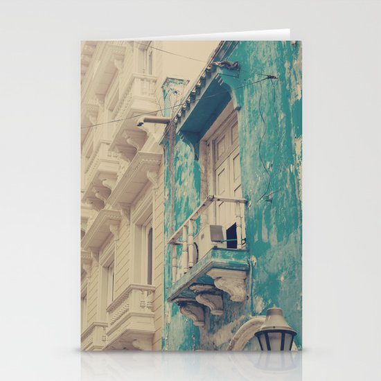 Grunge Summer Town (Retro and Vintage Urban, architecture photography, blue and cream) Stationery Cards