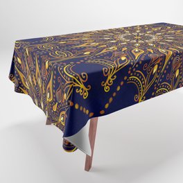Flaming Gold Mandala on Dark Blue Tablecloth