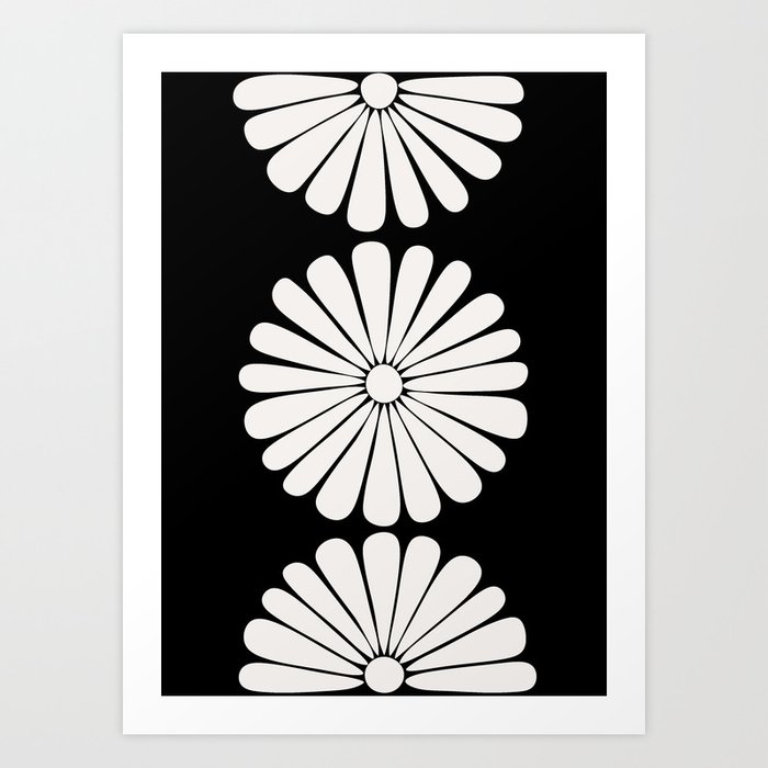 Retro Daisy Abstract II Black and White Bold Floral Art Print
