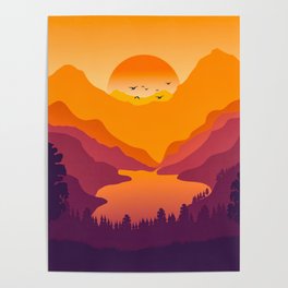 Sunset Landscape illustration Poster