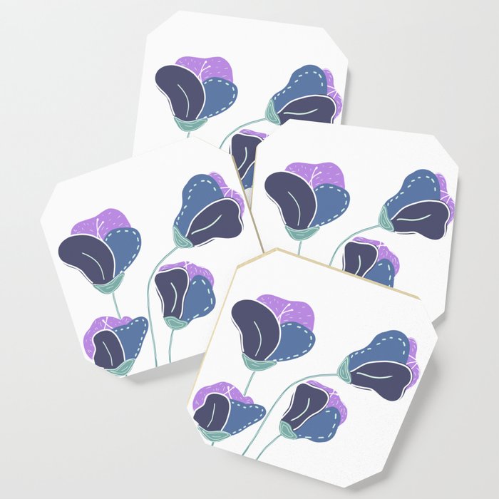 Purple and Blue Abstract Reaching Flowers Coaster