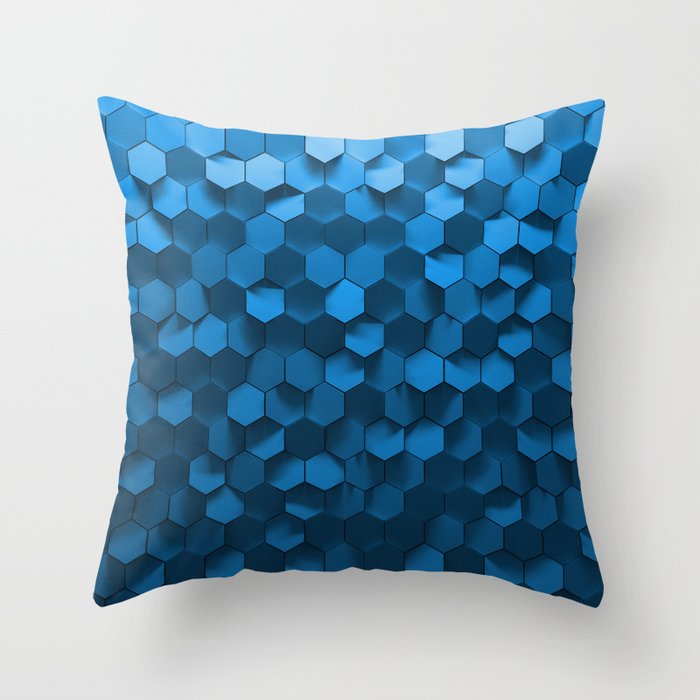 Blue hexagon abstract pattern Throw Pillow