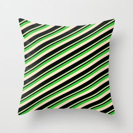 [ Thumbnail: Lime Green, Bisque & Black Colored Lines Pattern Throw Pillow ]