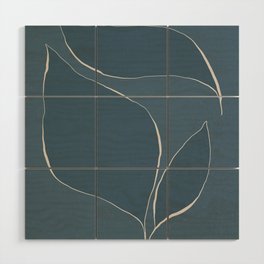Abstract line-art leafy trio 4a - dark blue Wood Wall Art
