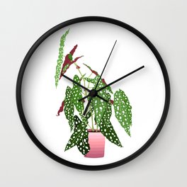 Polka Dot Begonia Potted Plant in White Wall Clock