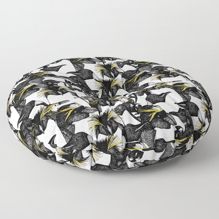 just penguins black white yellow Floor Pillow