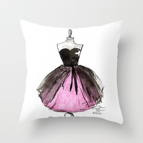 Pink and Black Sheer Dress Fashion Illustration Throw Pillow