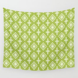 Light Green and White Native American Tribal Pattern Wall Tapestry