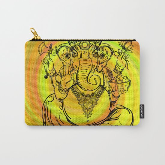 Lord Ganesha on Yellow Spiral Carry-All Pouch
