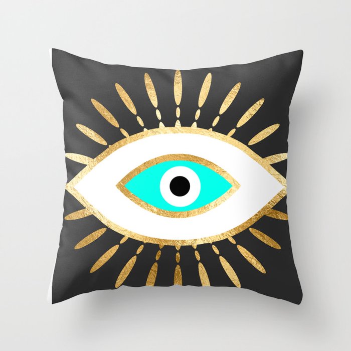 evil eye gold foil print Throw Pillow