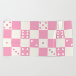 Checkered Dice Pattern (Creamy Milk & Pastel Pink Color Palette) Beach Towel