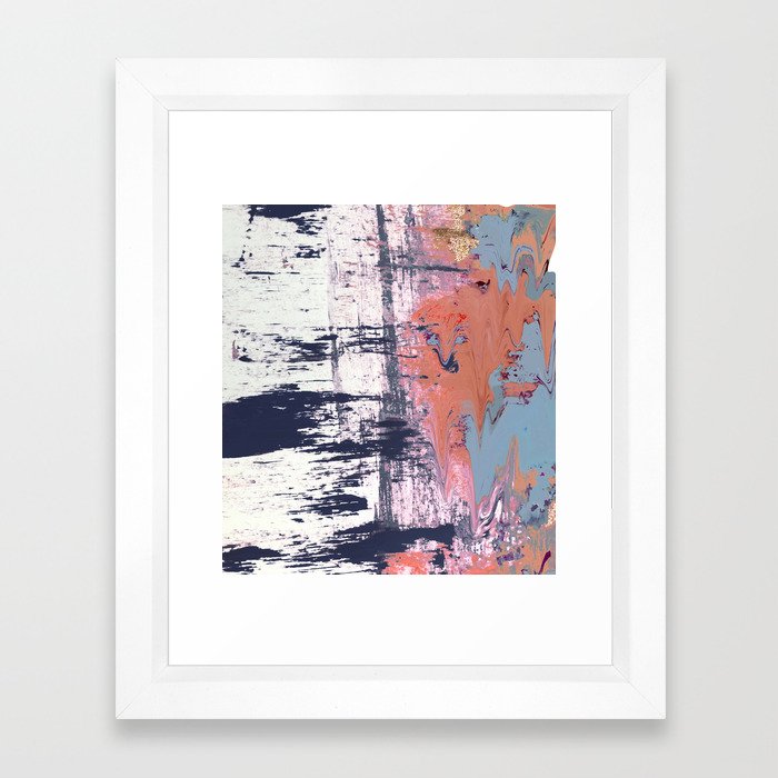 Leap of Faith: colorful abstract piece in blues, pinks, and gold Framed Art Print