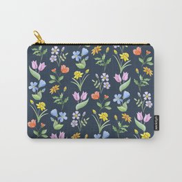 Parkwood Carry-All Pouch | Navy, Orange, Spring, Pink, Blue, Pattern, Hand Drawn, Hand Painted, Painting, Daisy 