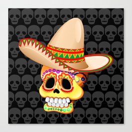 Mexico Sugar Skull with Sombrero Canvas Print