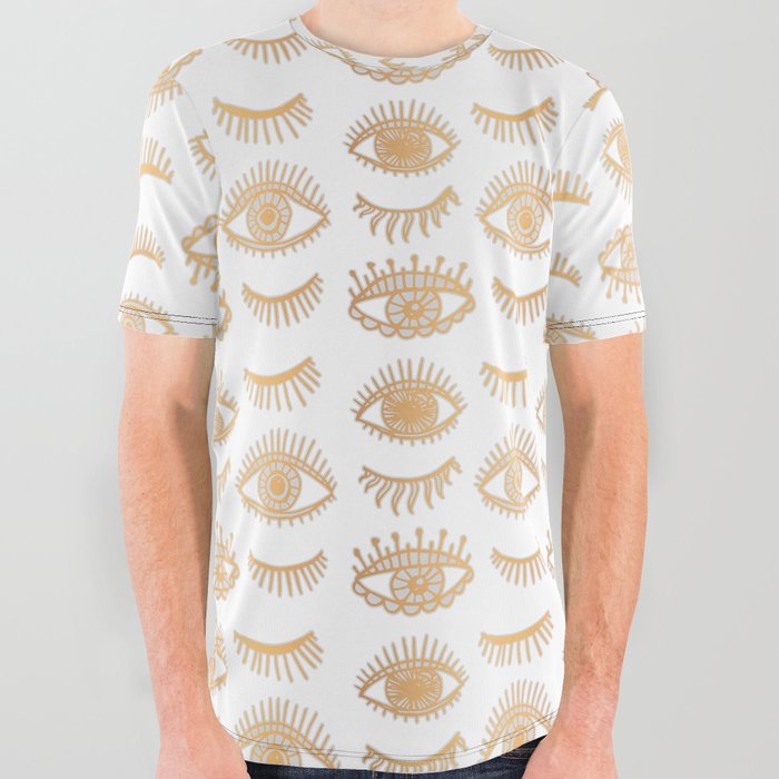 Evil Eyes White and Gold All Over Graphic Tee