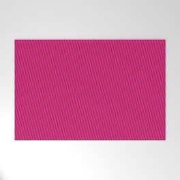 [ Thumbnail: Dark Orchid and Red Colored Striped Pattern Welcome Mat ]