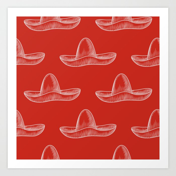 skrot plads mens Sombrero Hats on Fire Red Art Print by Minimal By Tafida | Society6