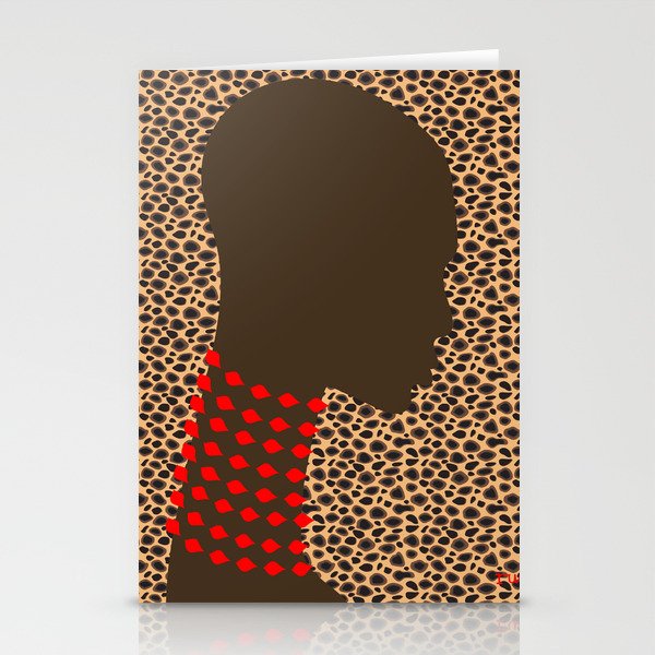 Zollione shop Bald black african model with red bead necklace animal print design Stationery Cards