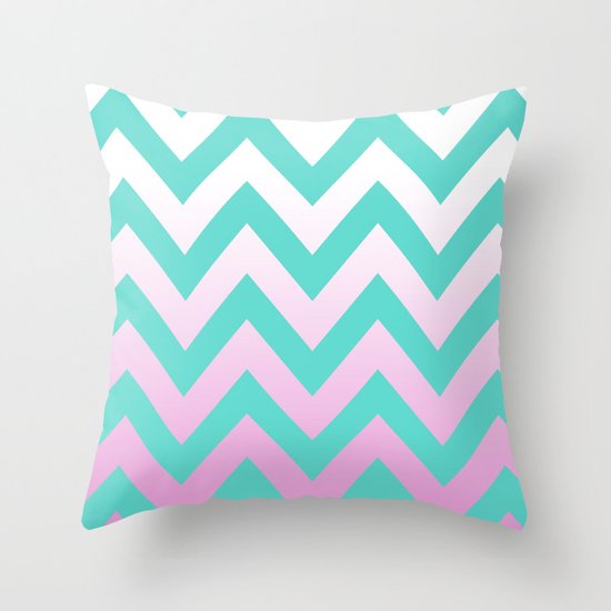 TEAL CHEVRON PINK FADE Throw Pillow