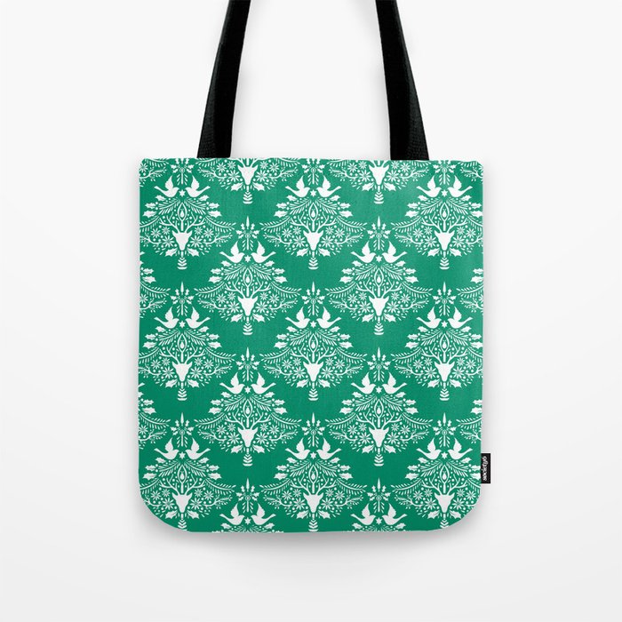 Christmas Paper Cutting Green Tote Bag