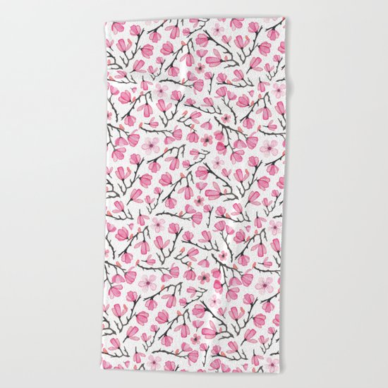 Pink Cherry Blossom Beach Towel