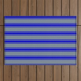 [ Thumbnail: Light Slate Gray and Blue Colored Striped Pattern Outdoor Rug ]