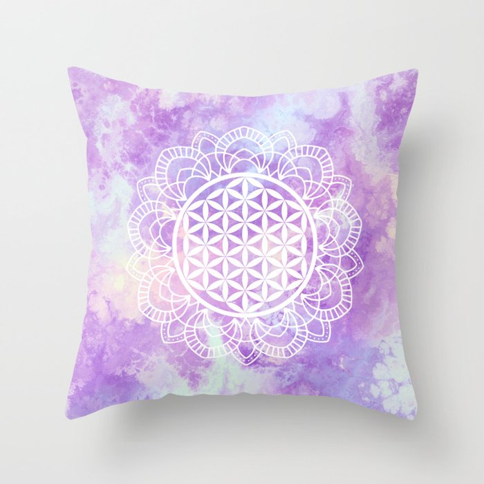Flower Of Life (Soft Lavenders) Throw Pillow