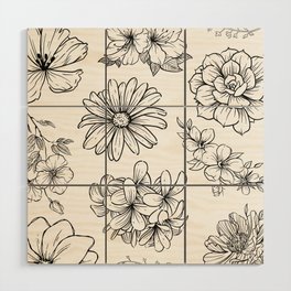 Flower Pattern Black and White Floral Wood Wall Art